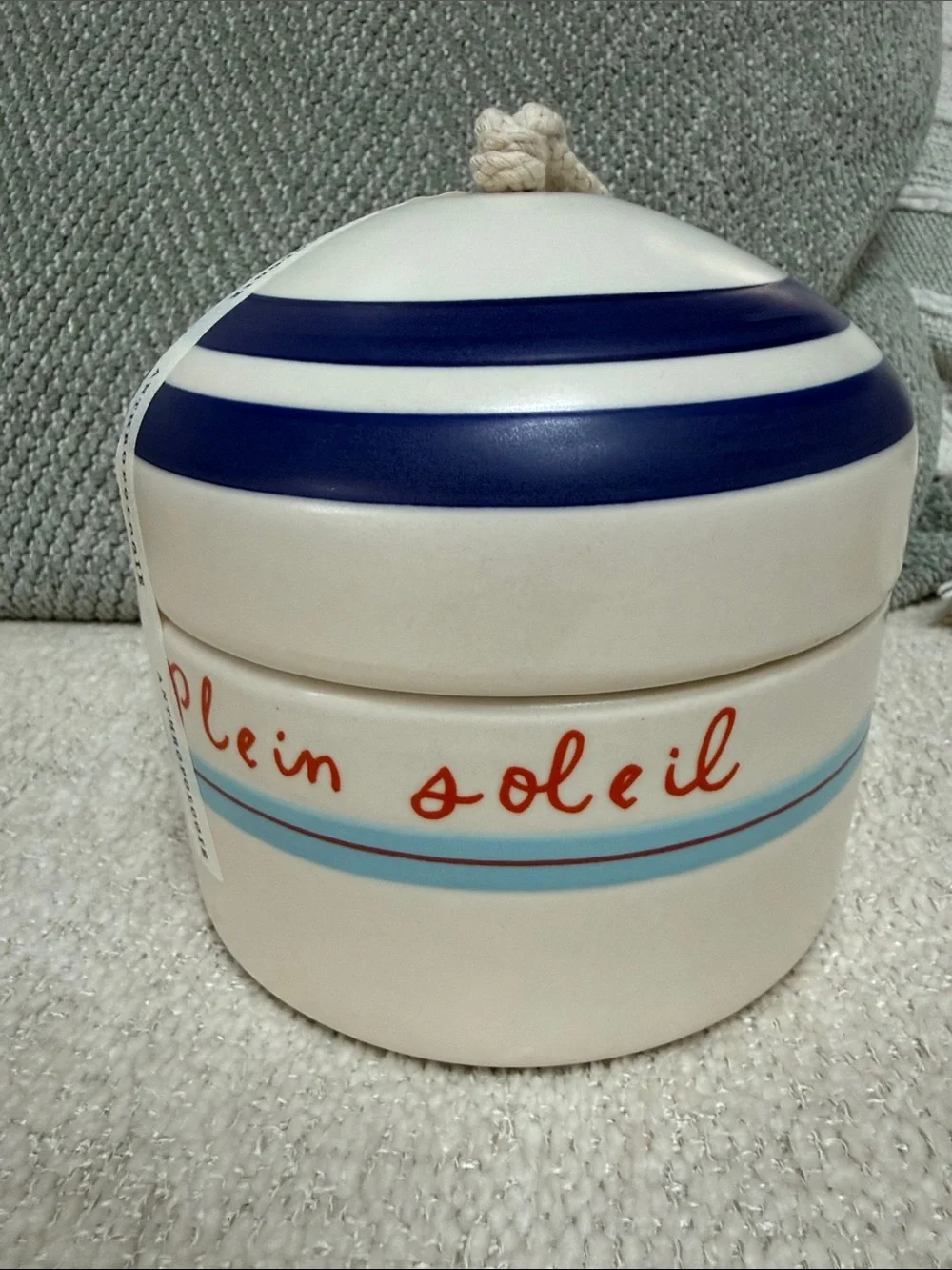 Anthropologie Cream Ceramic Jar with Lid